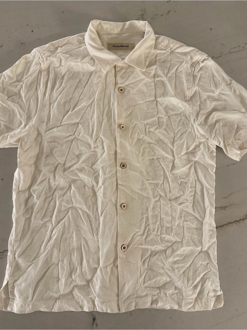 Tommy Bahama Shirt Mens Size M Silk Cream Short Sleeve Button Up Shirt